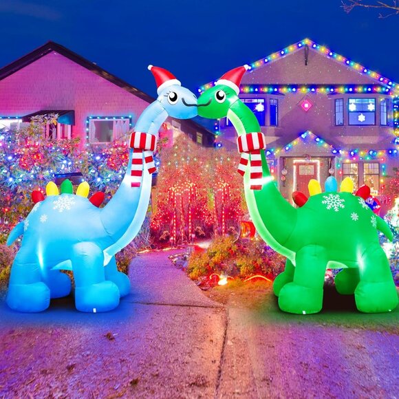 🆕12FT Christmas Inflatable Double Dinosaur Built-in LED Yard Outdoor Decoration - Picture 3 of 8
